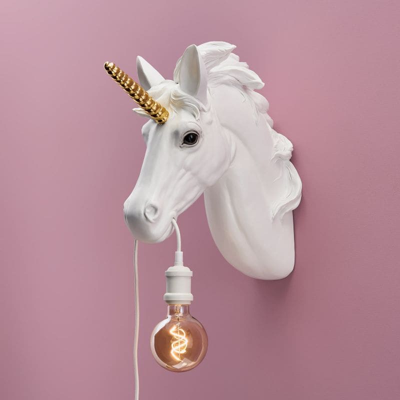 Lampa ścienna jednorożec Hugh biało-złota 41,5 × 17,5 × 42 cm